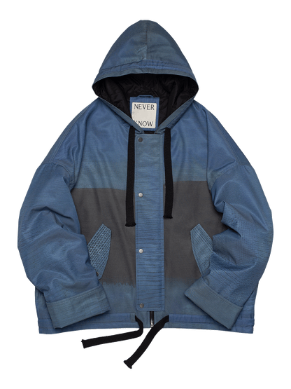 Blue Abstract Oversized Hooded Jacket