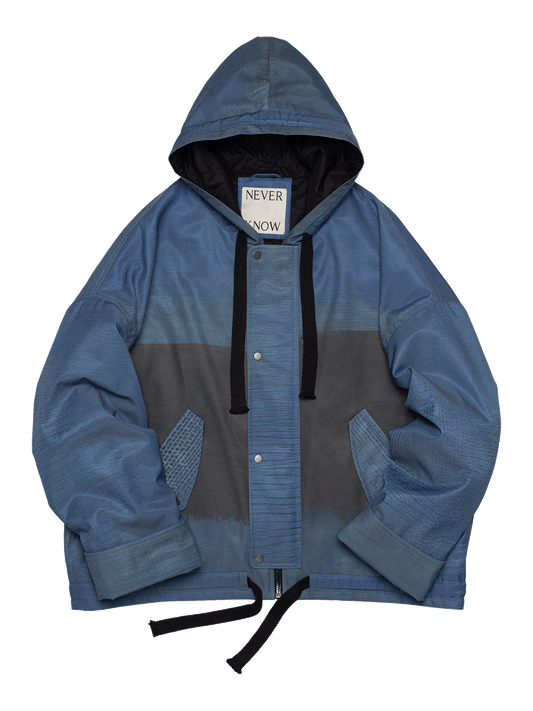 Blue Abstract Oversized Hooded Jacket