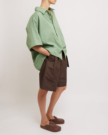 Milky Green Herringbone Short Sleeve Summer Shirt