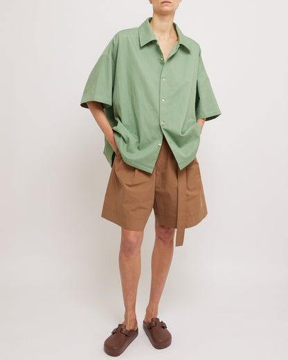 Milky Green Herringbone Short Sleeve Summer Shirt