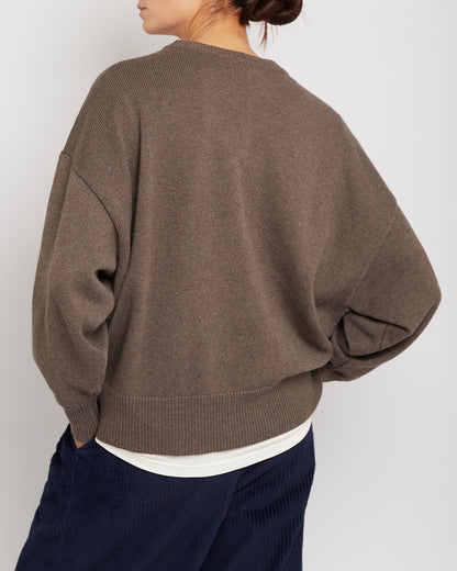 Gris Marron Brown Crew Neck Cotton Sweater