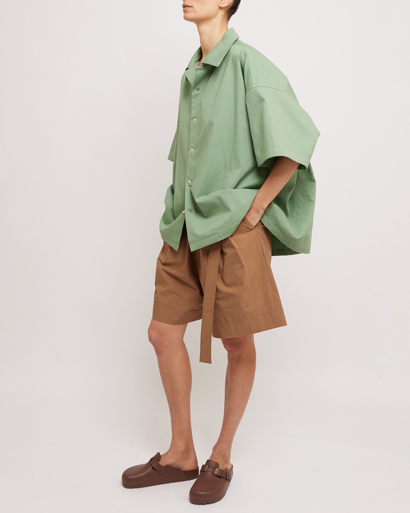 Milky Green Herringbone Short Sleeve Summer Shirt