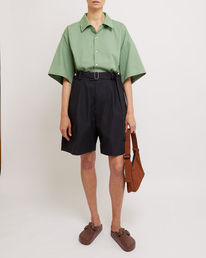 Milky Green Herringbone Short Sleeve Summer Shirt