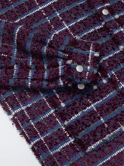 Purple Oversized Raw Cut Tweed Shirt