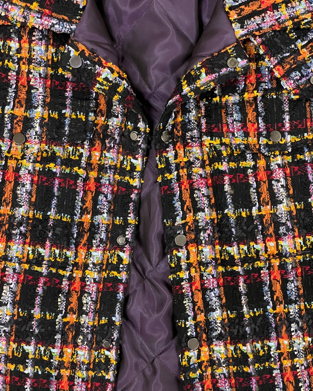 Black & Multicolor Plaid Tweed Oversized Shirt Jacket