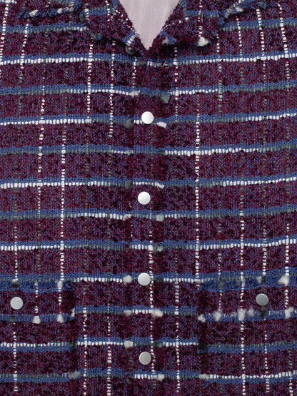 Purple Oversized Raw Cut Tweed Shirt