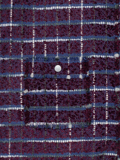 Purple Oversized Raw Cut Tweed Shirt