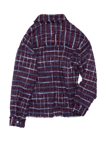 Purple Oversized Raw Cut Tweed Shirt