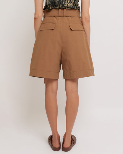 Caramel Belted Pleated Shorts