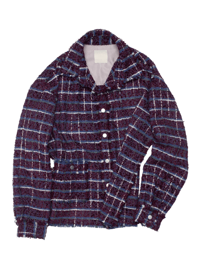 Purple Oversized Raw Cut Tweed Shirt