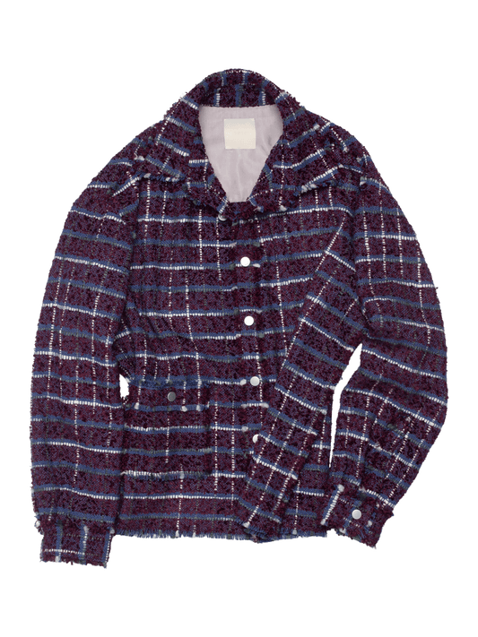 Purple Oversized Raw Cut Tweed Shirt