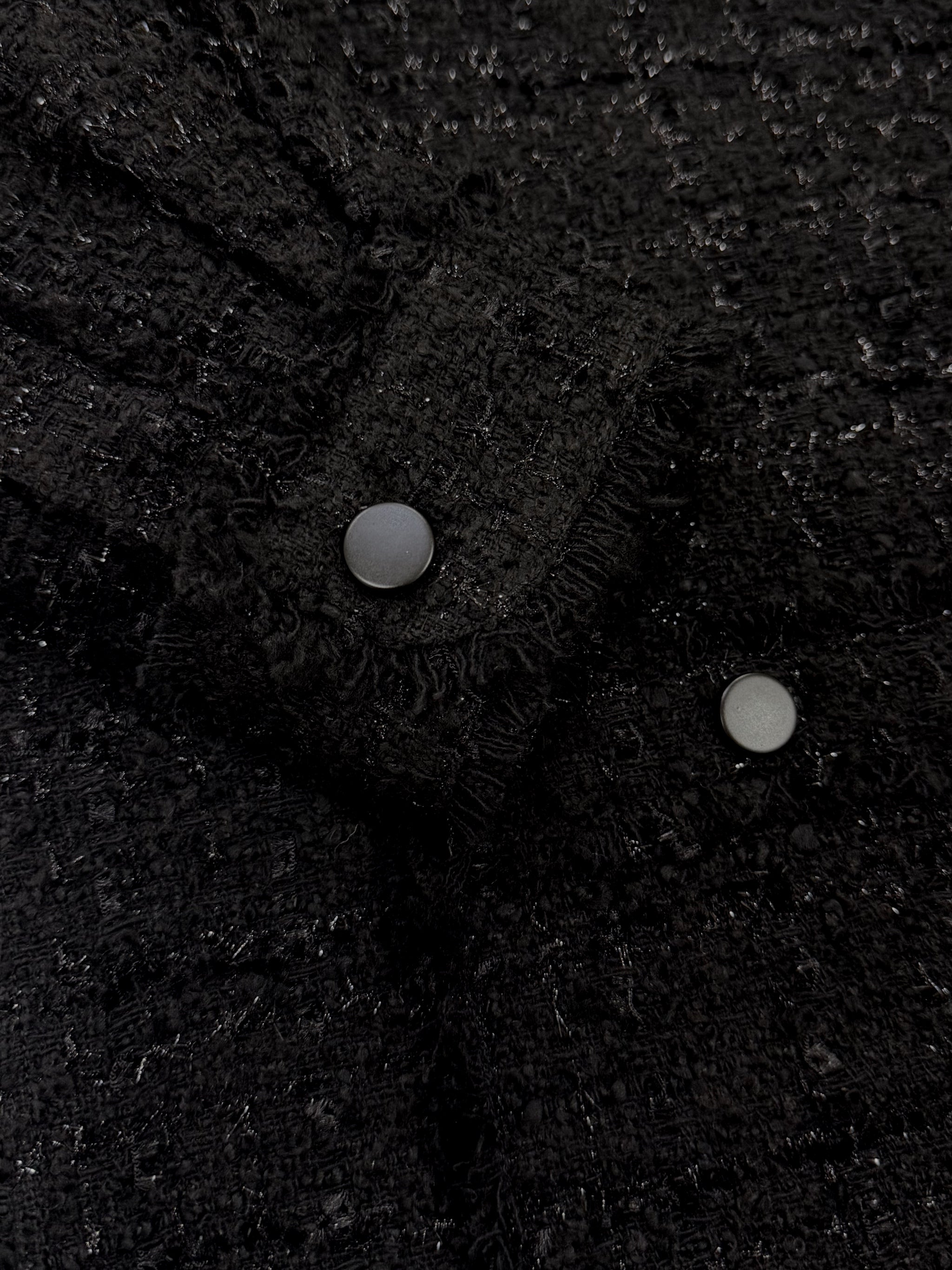 Black Oversized Raw Cut Tweed Shirt