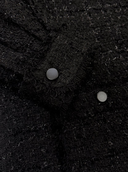 Black Oversized Raw Cut Tweed Shirt