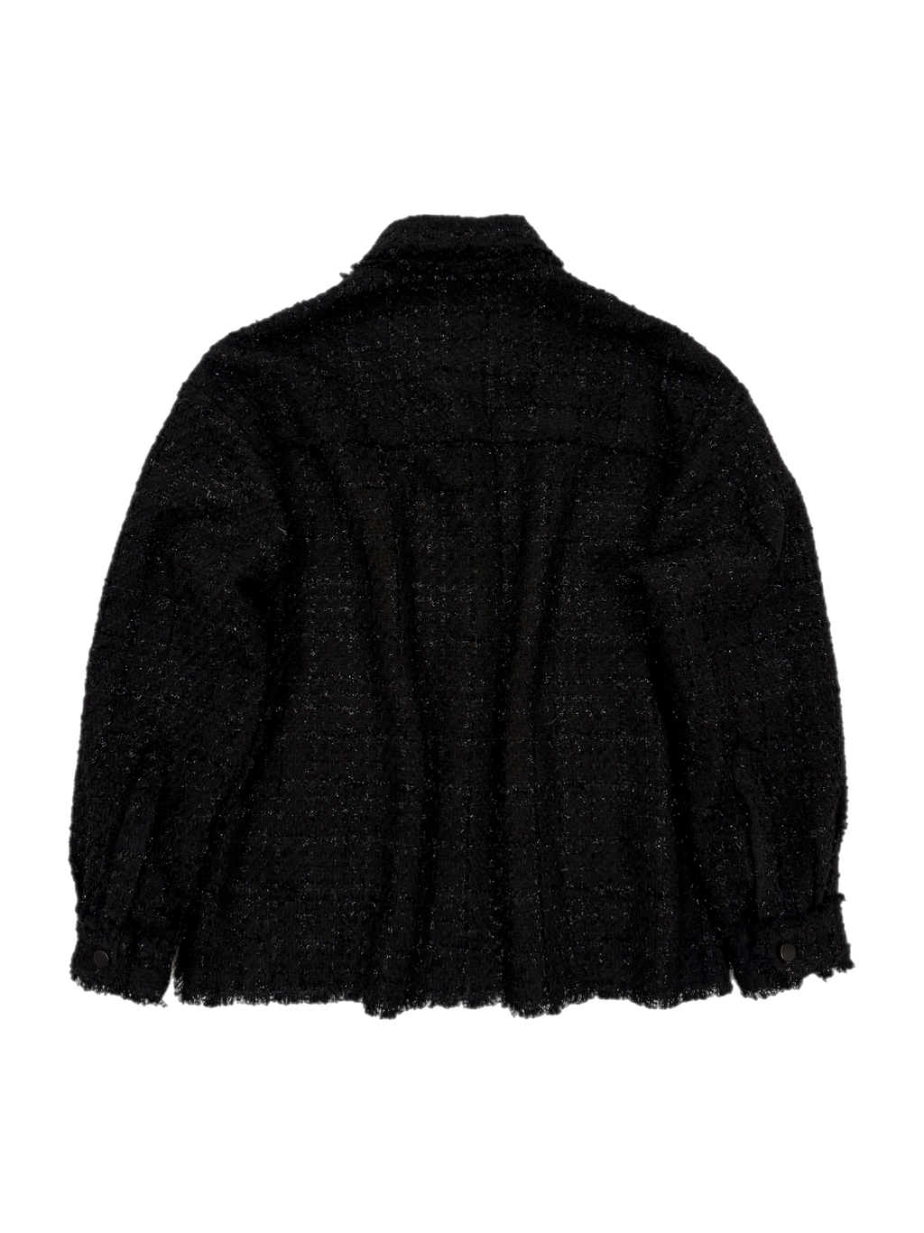 Black Oversized Raw Cut Tweed Shirt