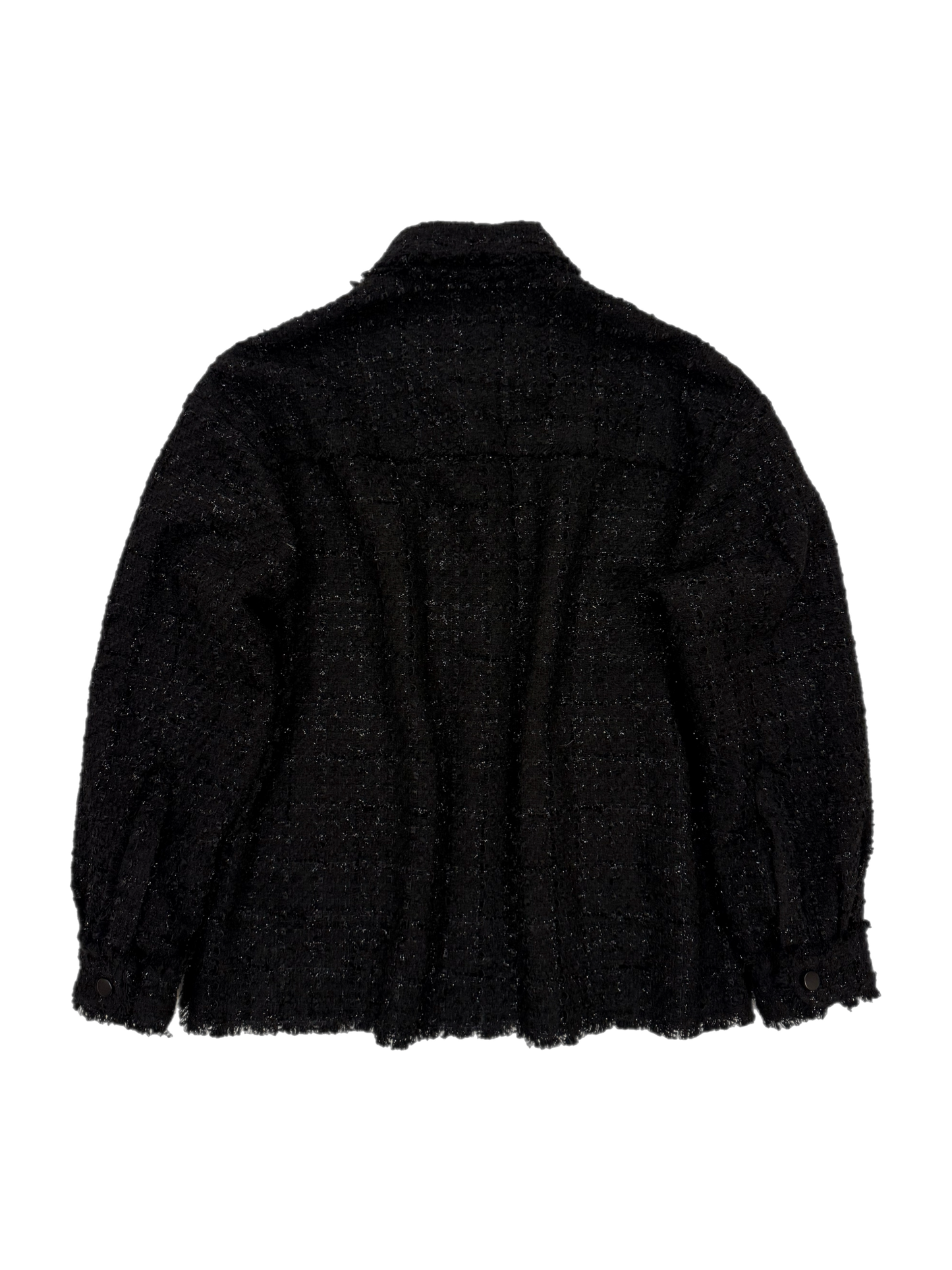 Black Oversized Raw Cut Tweed Shirt