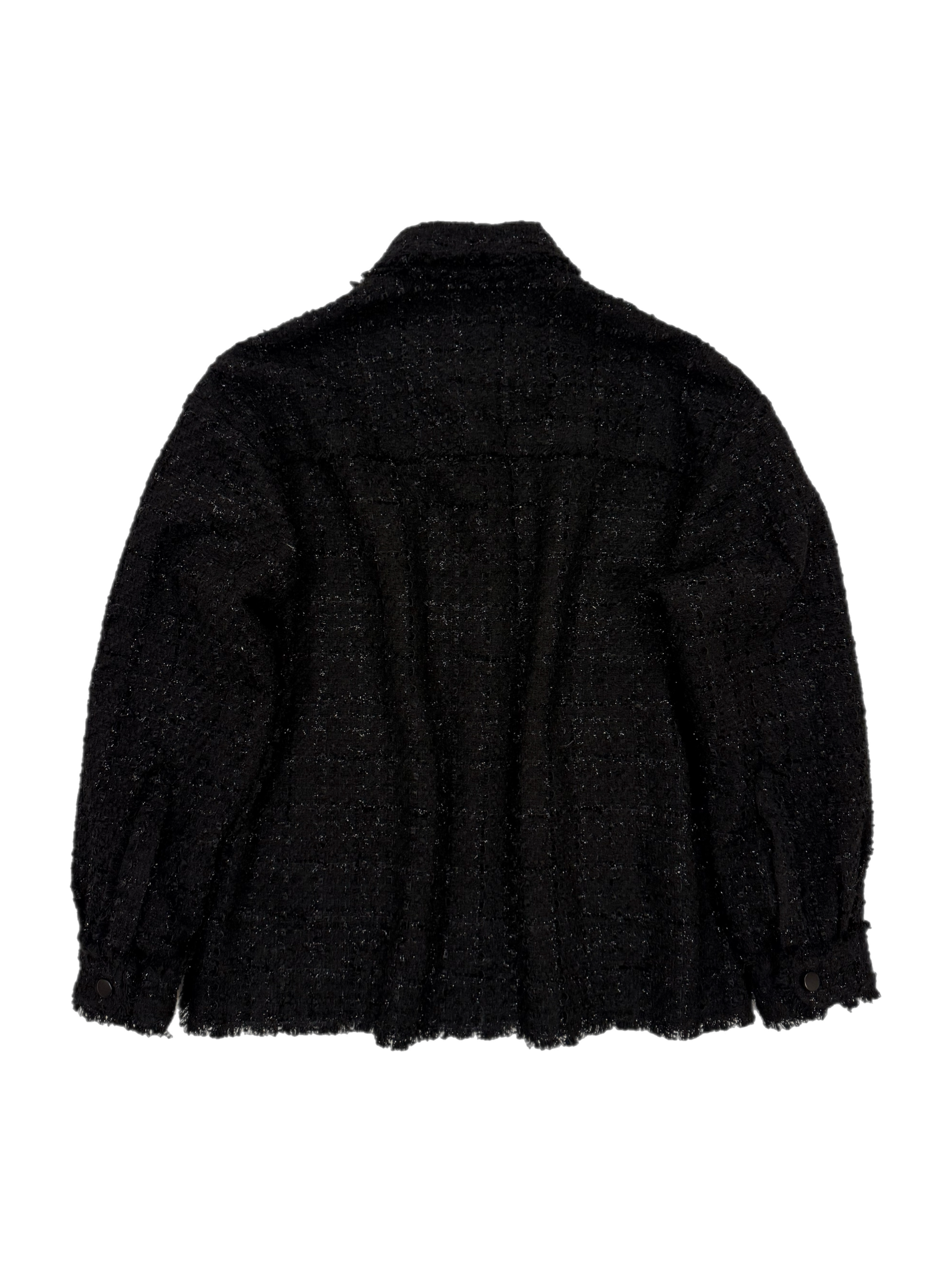 Black Oversized Raw Cut Tweed Shirt