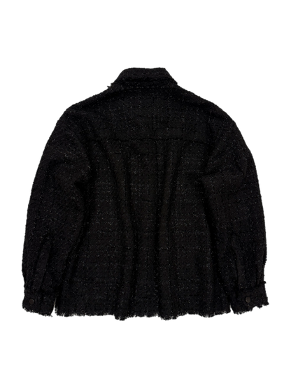 Black Oversized Raw Cut Tweed Shirt