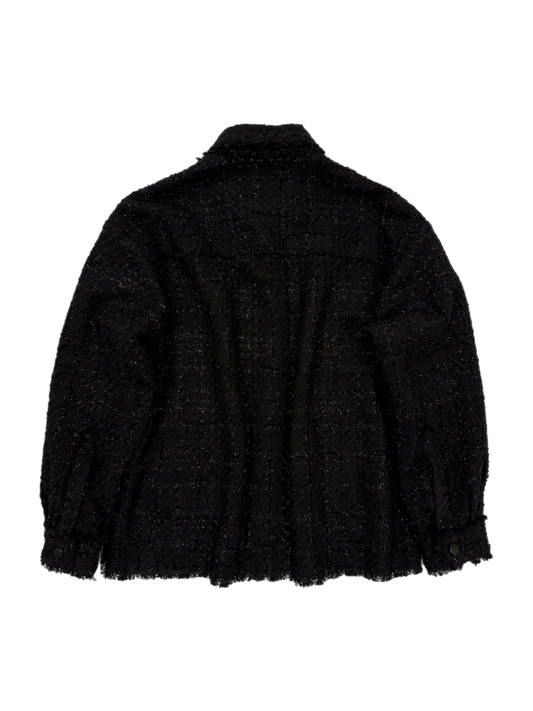 Black Oversized Raw Cut Tweed Shirt