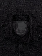 Black Oversized Raw Cut Tweed Shirt