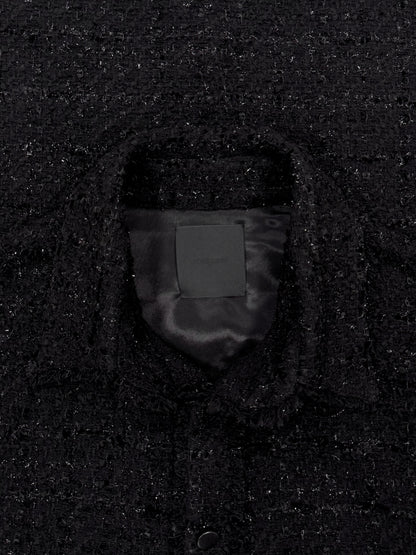 Black Oversized Raw Cut Tweed Shirt