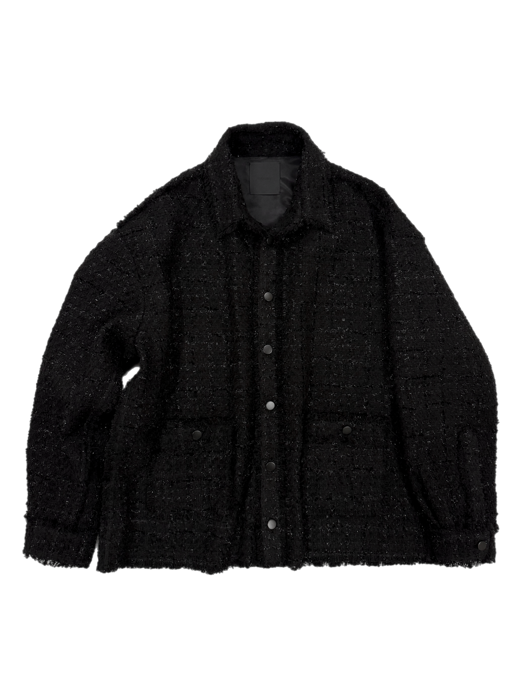 Black Oversized Raw Cut Tweed Shirt