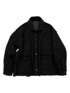 Black Oversized Raw Cut Tweed Shirt