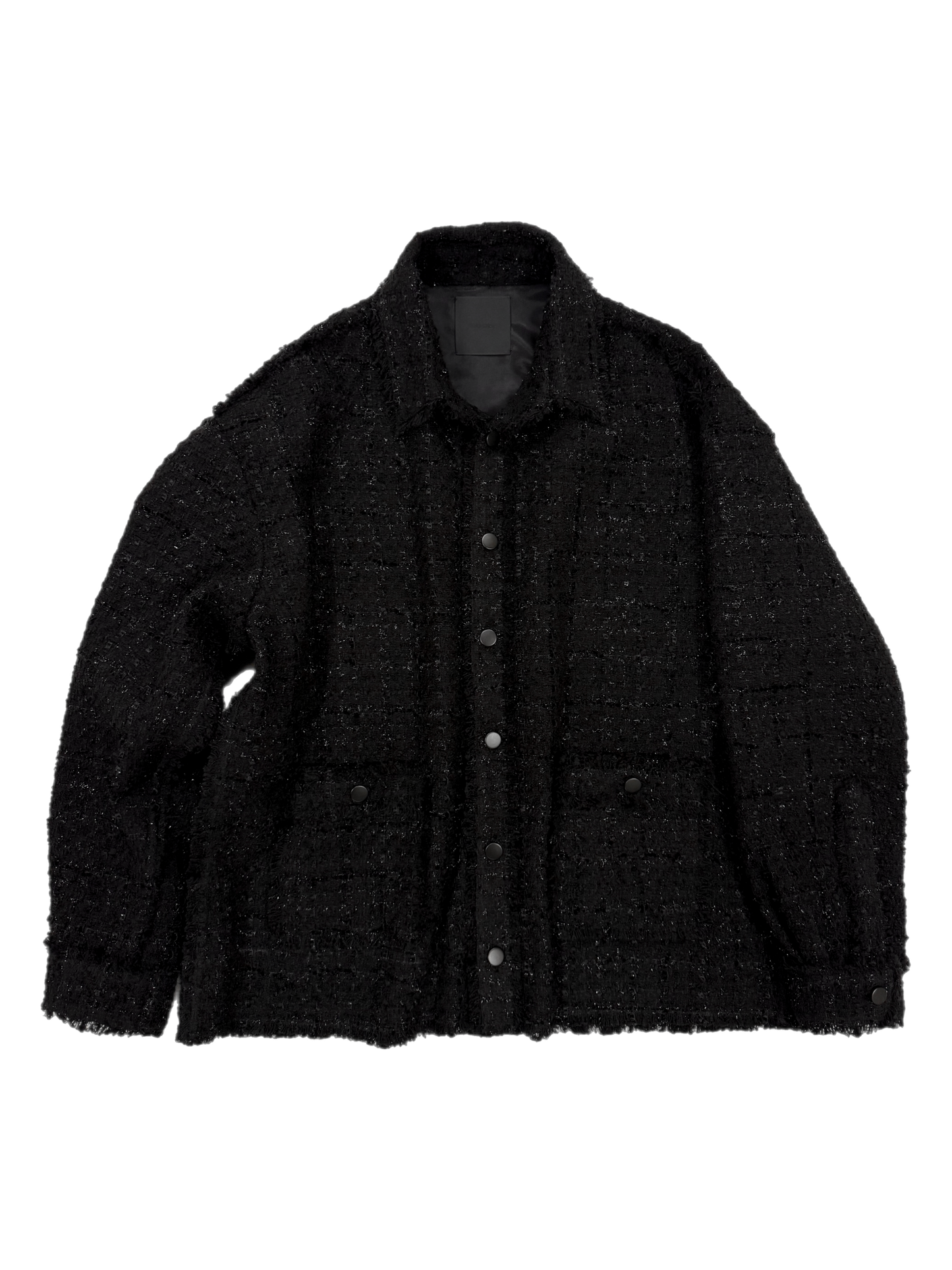 Black Oversized Raw Cut Tweed Shirt