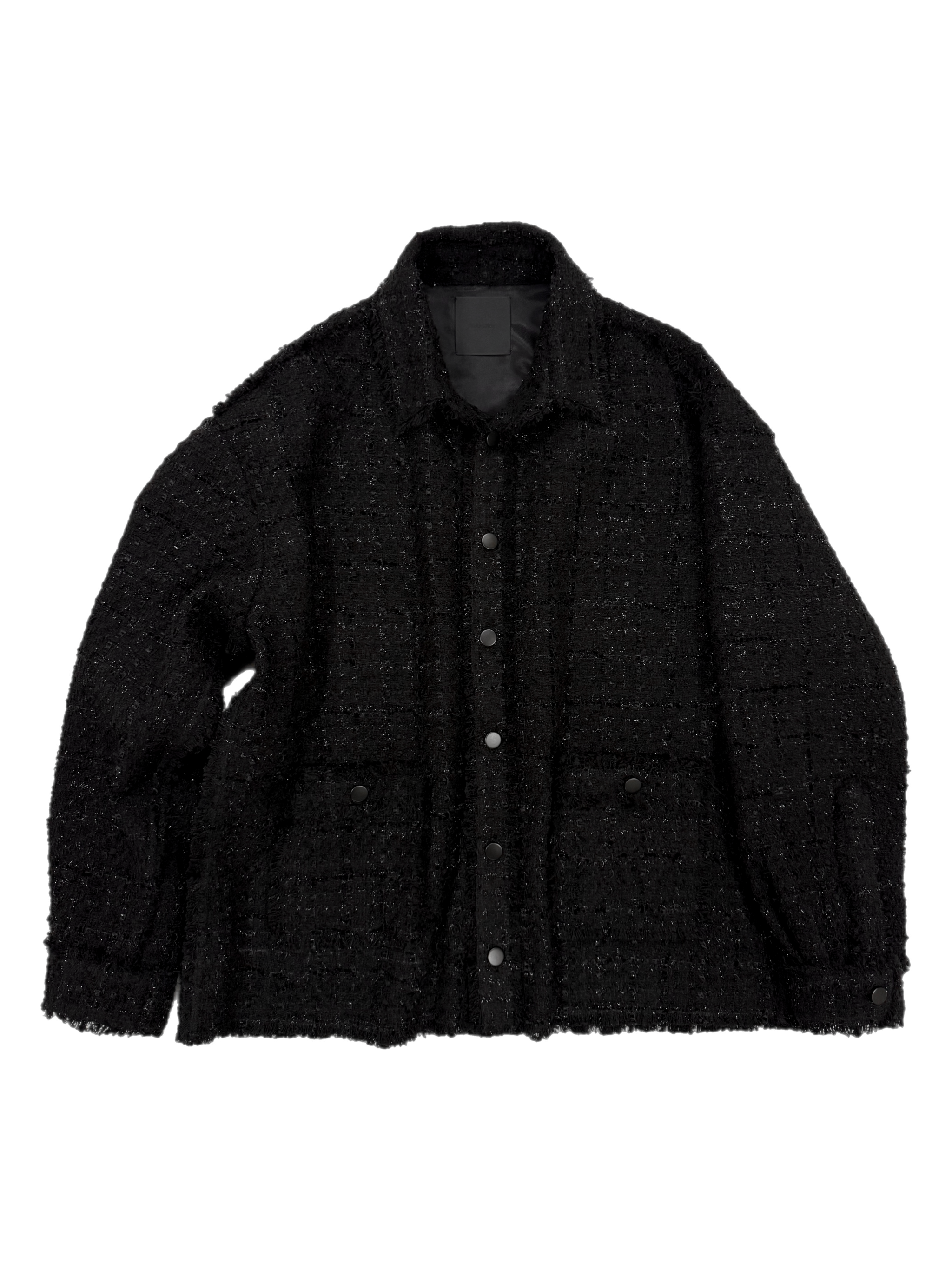 Black Oversized Raw Cut Tweed Shirt