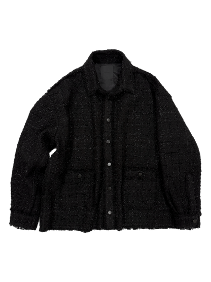 Black Oversized Raw Cut Tweed Shirt