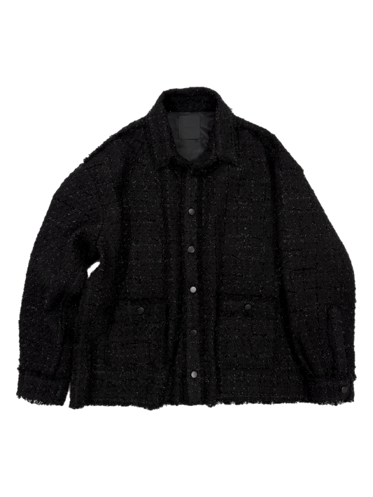 Black Oversized Raw Cut Tweed Shirt