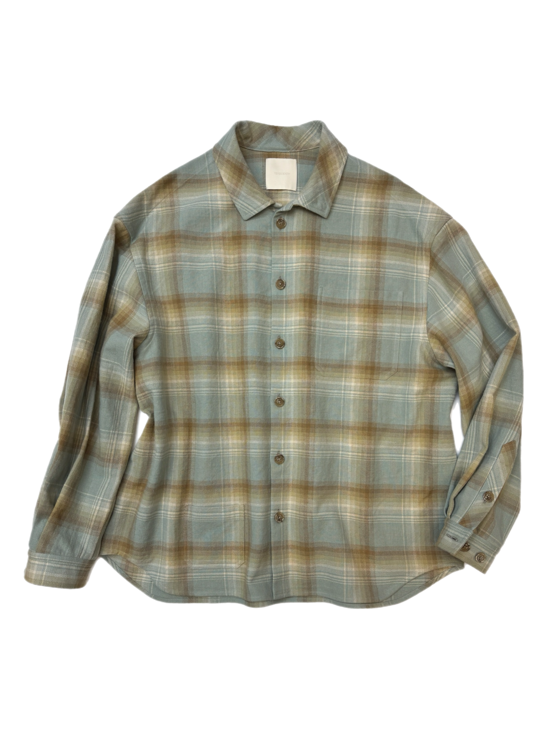 Slate Blue & Sand Plaid Flannel Shirt