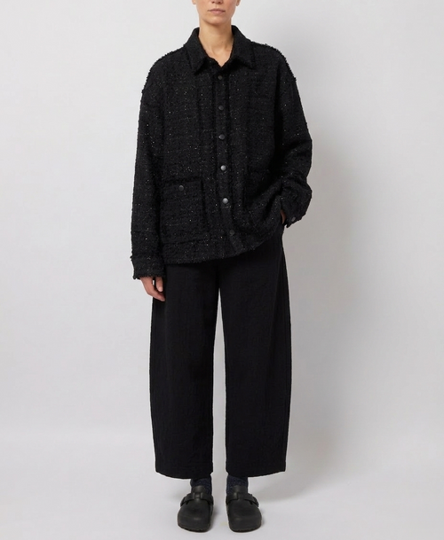 Black Oversized Raw Cut Tweed Shirt