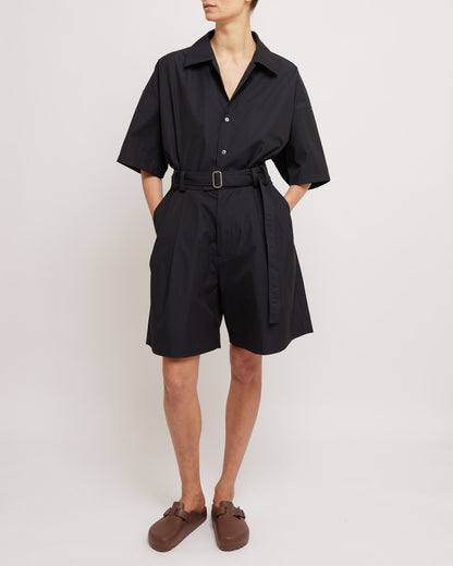 Dark Navy Belted Pleated Shorts