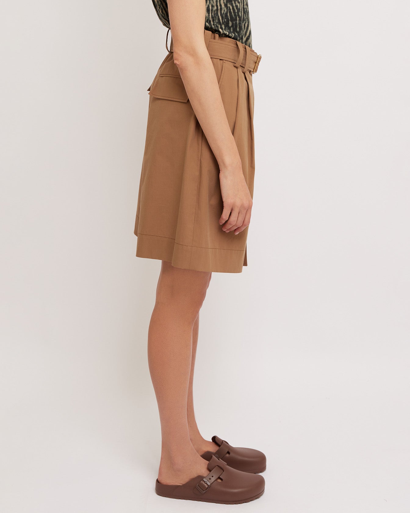 Caramel Belted Pleated Shorts