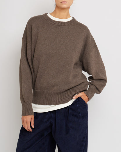 Gris Marron Brown Crew Neck Cotton Sweater