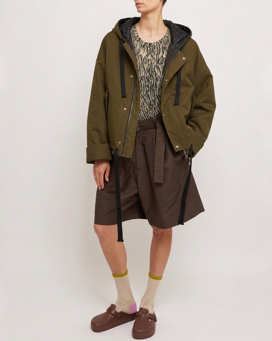 Golden Khaki Oversized Hooded Jacket