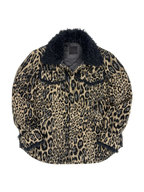 Leopard Jacquard Oversized Shirt Jacket with Faux Fur