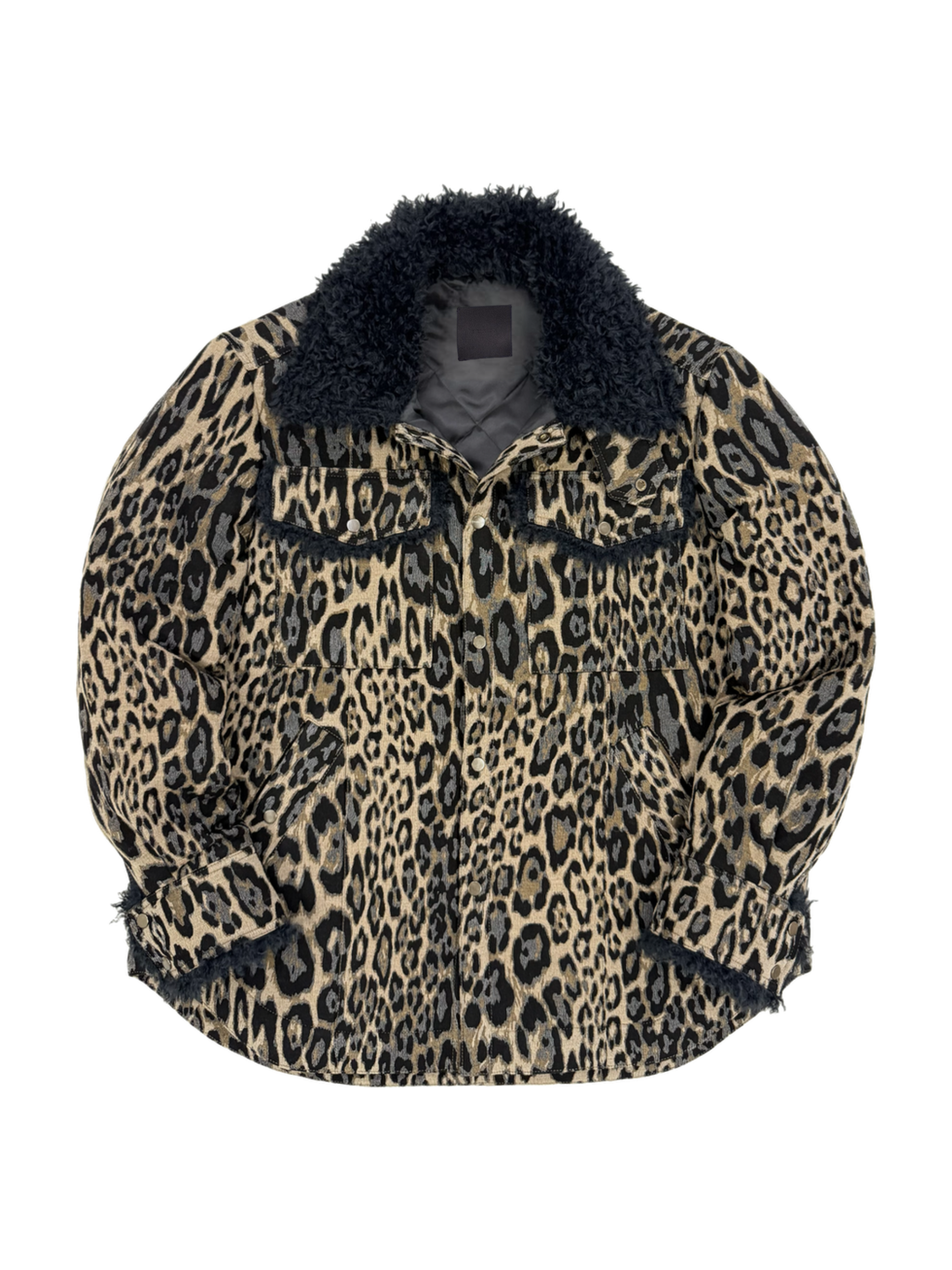 Leopard Jacquard Oversized Shirt Jacket with Faux Fur