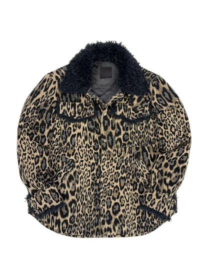 Leopard Jacquard Oversized Shirt Jacket with Faux Fur