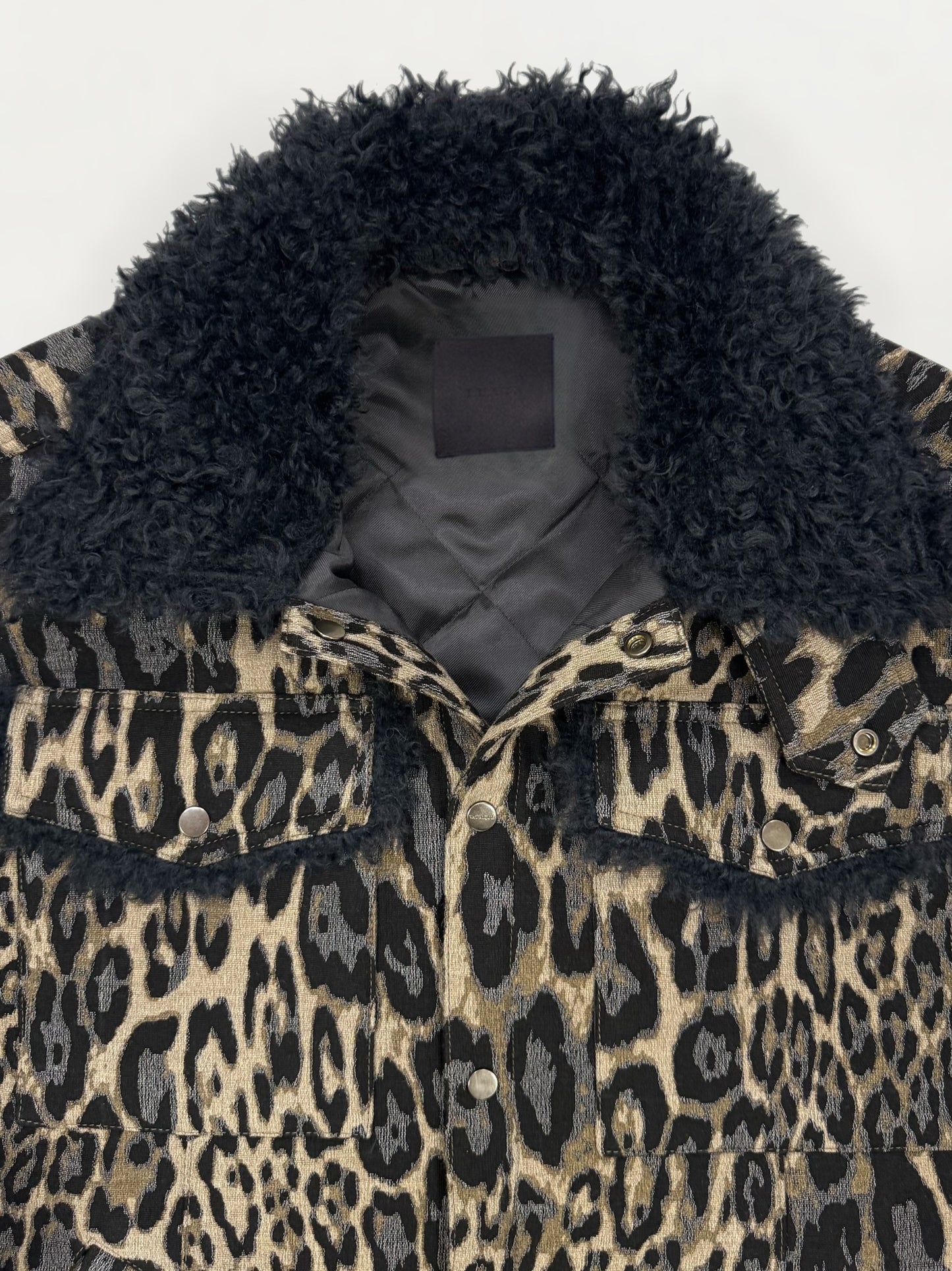 Leopard Jacquard Oversized Shirt Jacket with Faux Fur