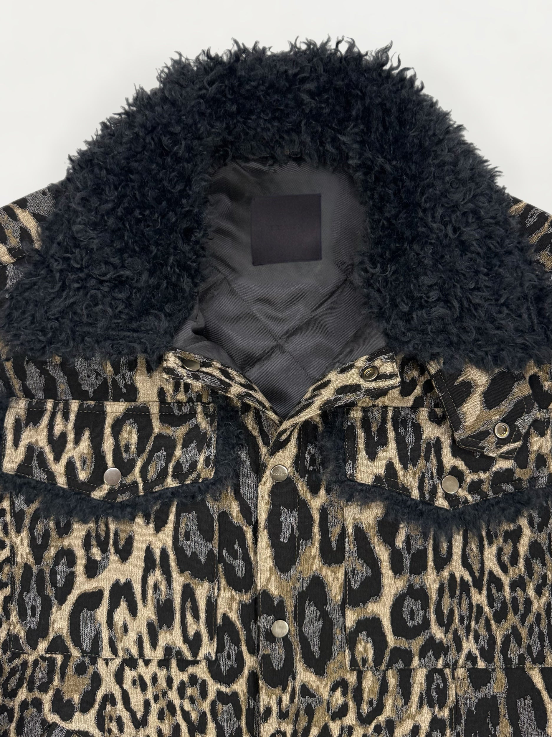 Leopard Jacquard Oversized Shirt Jacket with Faux Fur