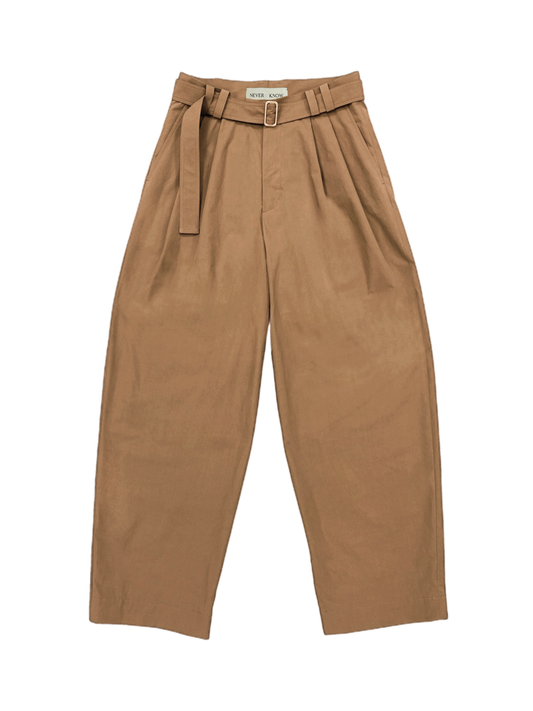 Caramel Belted Pleated Pants