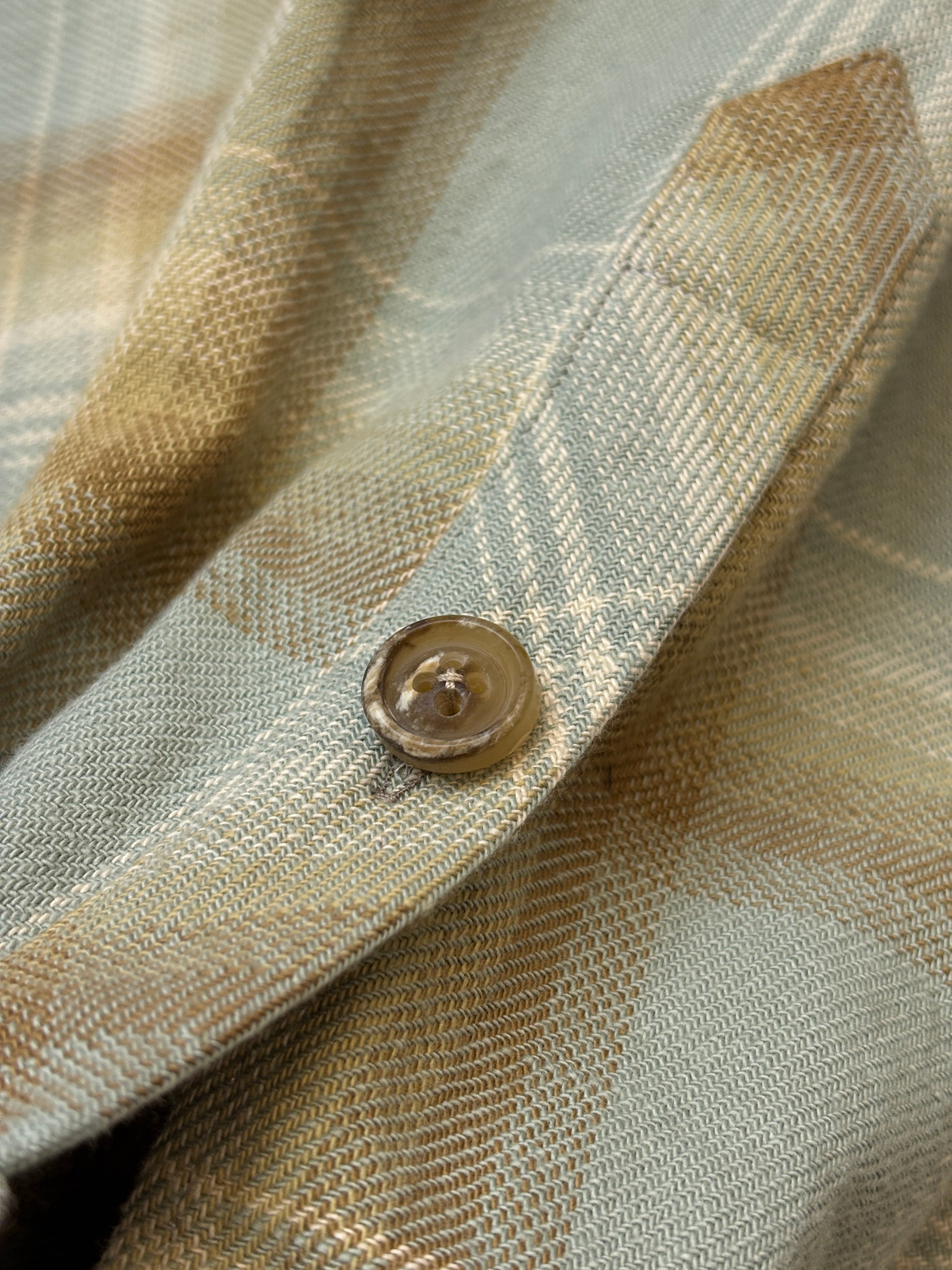 Slate Blue & Sand Plaid Flannel Shirt