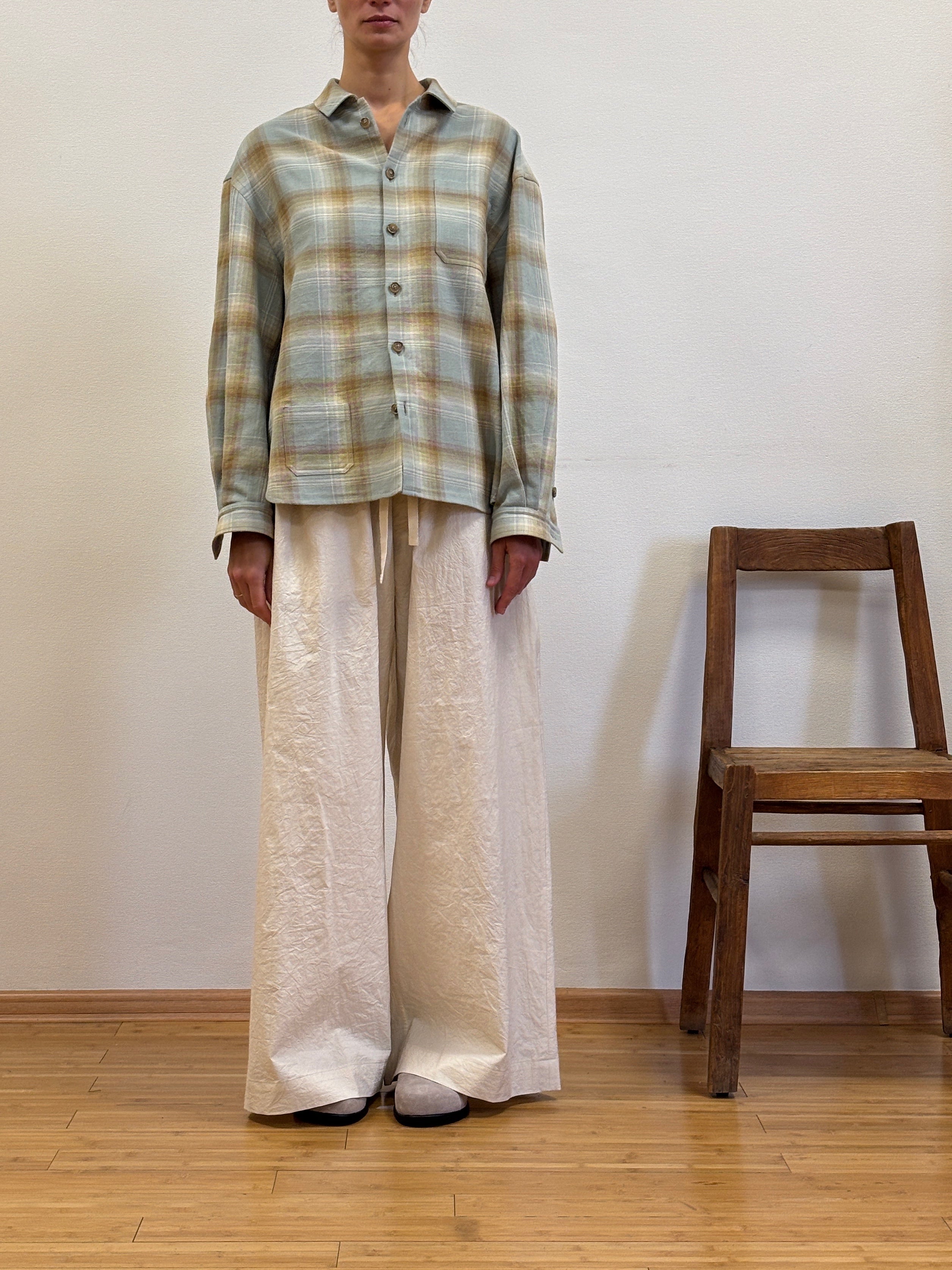 Slate Blue & Sand Plaid Flannel Shirt