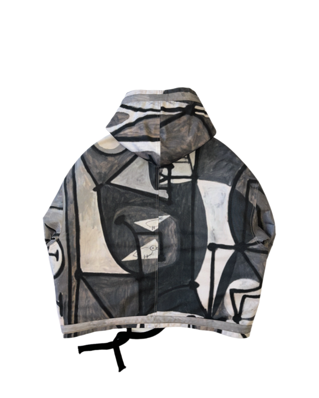 Abstract Grey Oversized Hooded Jacket