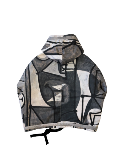 Abstract Grey Oversized Hooded Jacket