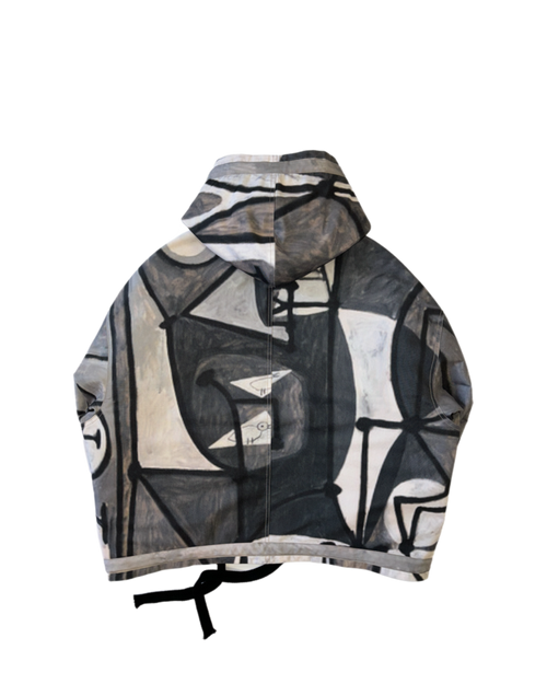 Abstract Grey Oversized Hooded Jacket