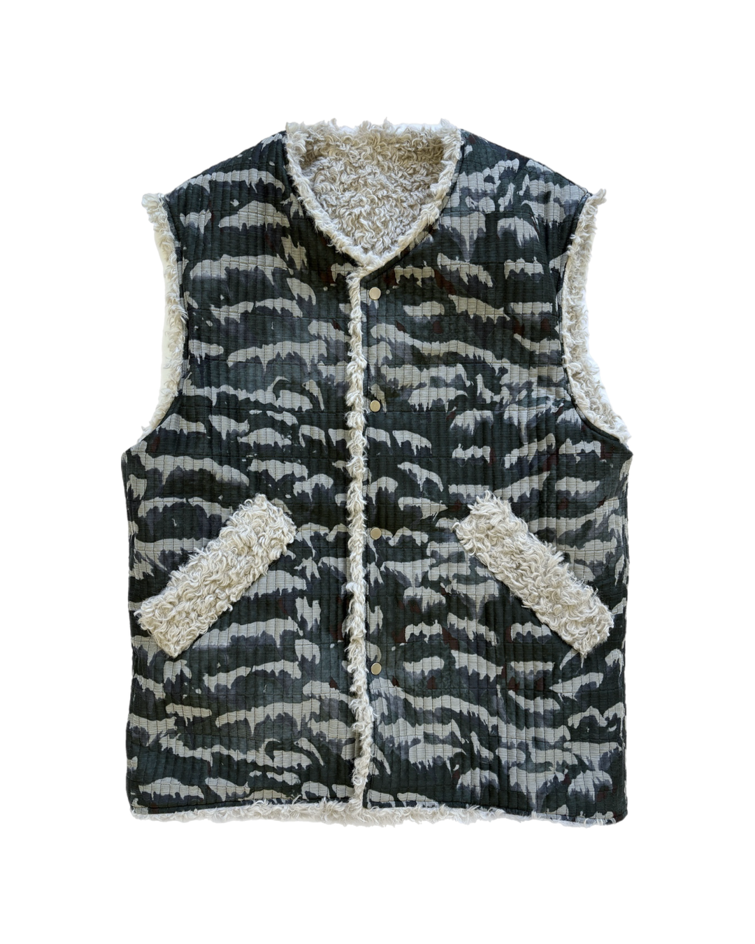 Japanese Mountains Reversible Sleeveless Quilted Faux Fur Vest