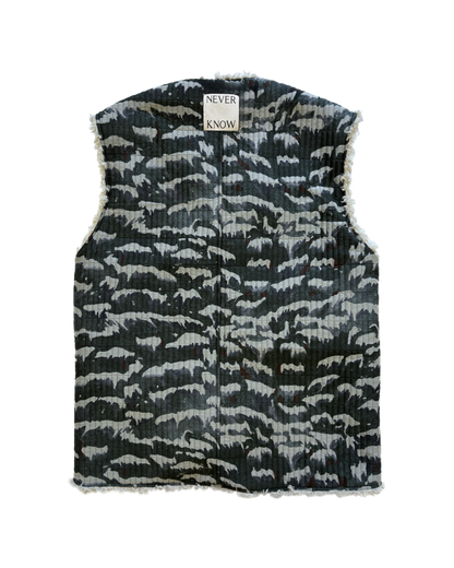 Japanese Mountains Reversible Sleeveless Quilted Faux Fur Vest