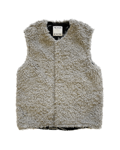 Japanese Mountains Reversible Sleeveless Quilted Faux Fur Vest